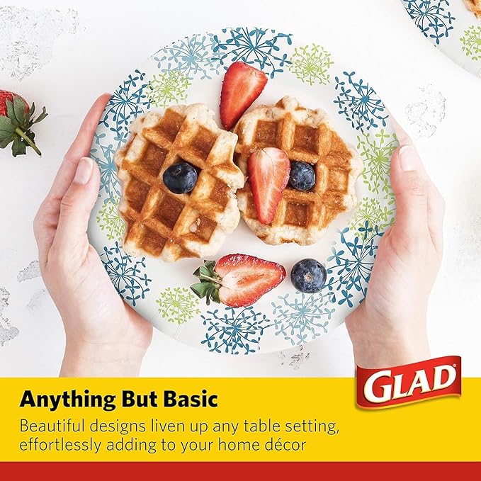 Glad Round Disposable Paper Plates, Blue Hydrangea Pattern - Strong, Sturdy, Soak Proof, and Microwavable Decorative Plates for Dinner and Everyday Use, 10 Inch, 50 Count - 2 Pack