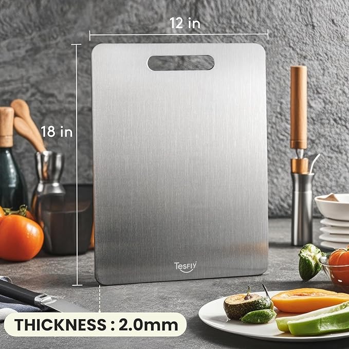 2 Pack Titanium Cutting Board-100% Pure Titanium Cutting Boards For Kitchen, Dishwasher Safe, Easy to clean, Double-sided food-grade Cutting Board For Meats, Fruits And Vegetables (18 * 12)