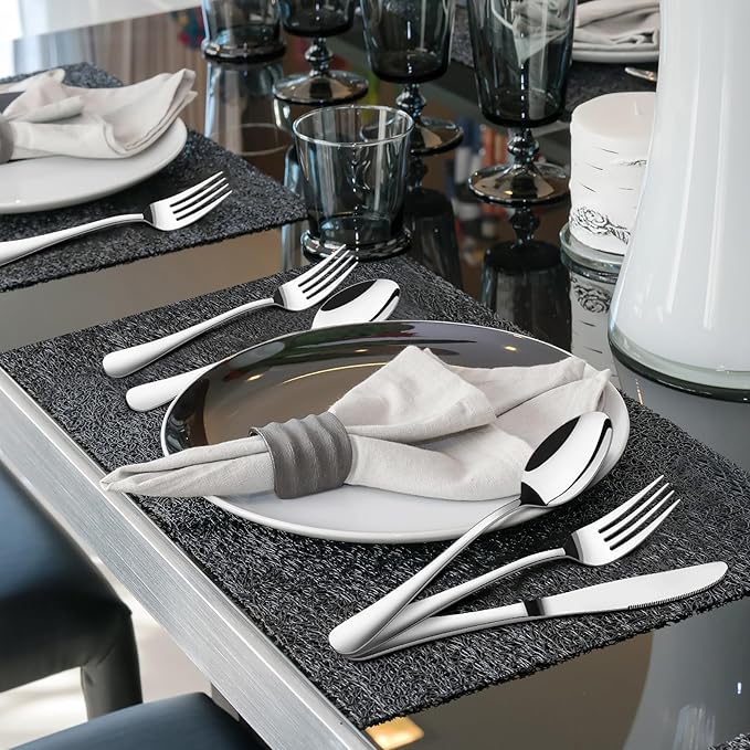 60 Piece Silverware Set for 12, Heavy Duty Stainless Steel Flatware Utensils Cutlery Set Including Steak Knife Fork and Spoon, Dishwasher Safe竊똆ift Package for Wedding Housewarming