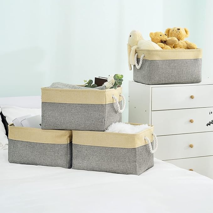 TheWarmHome Storage Basket - 15.7L횞11.8W횞8.3H 1 Pack Large Baskets for Organizing Shelves, Storage Bins for Clothes Book Shelf Home Fabric Storage Cubes (Gold and Grey)