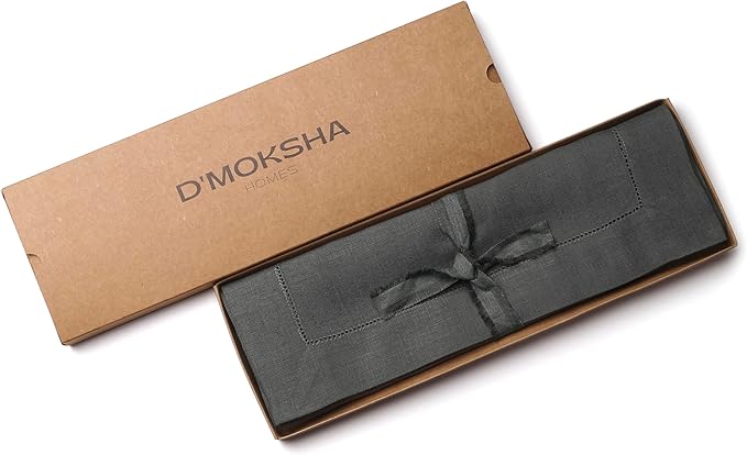 D'Moksha Homes Linen Placemats Set of 4 - Classic Hemstitch Charcoal Grey Placemats 14 x 19 Inch - 100% Pure Linen Table Mats for Spring, Easter - Handcrafted and Machine Washable