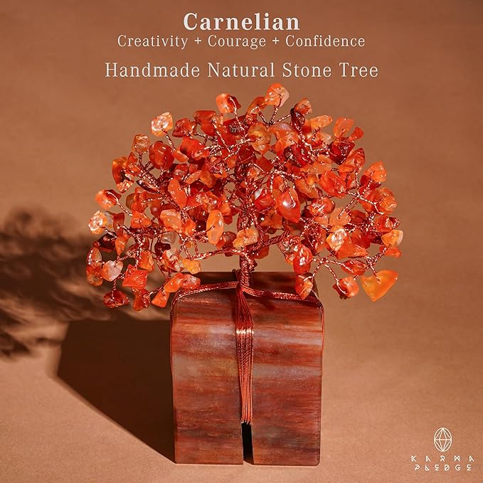 Crystal Tree for Birthday Gifts for Women, Handmade Raw Crystal Base Carnelian Chakra Healing Crystal Tree of Life for Positive Energy, Money, Good Luck, Christmas D챕cor, Home and Office Decor