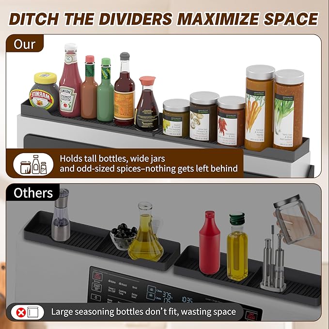 Stove Top Shelf 30 Inch, Magnetic Over the Stove Top Shelf, Silicone Oven Spice Rack Organizer Storage Organization for Kitchen, Black