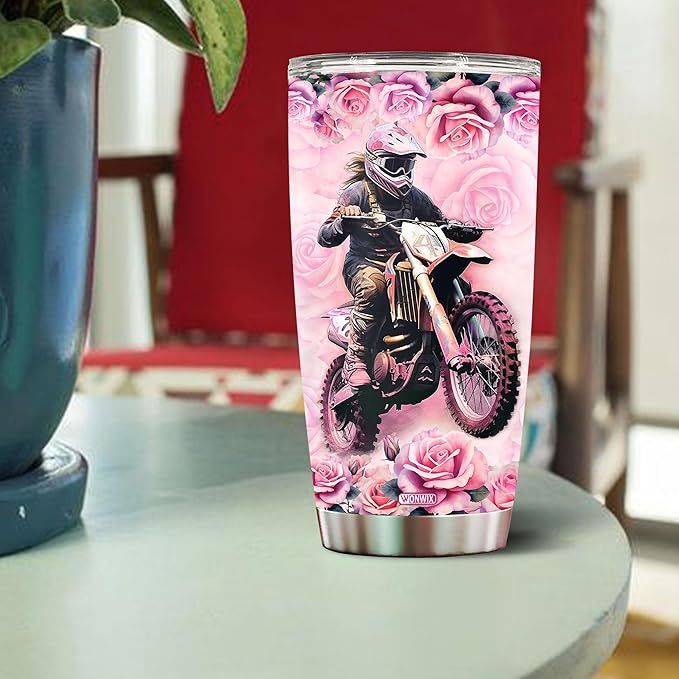 WONWIX Personalized Dirt Bike Lovers Gift for Women Insulated Stainless Steel 20oz Water Bottle Coffee Mug Cup Perfect Gifts for Girls, Mom, Wife, Christmas, Birthday, Mother's Day, Valentine