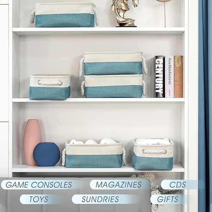 TheWarmHome Fabric Storage Bin with Handles,Storage Basket for Home Storage and Organization, Shelf Basket with Cover for Living Room Bedroom Decor Closet竊늋hite & Green,Small ,11.8L횞7.9W횞5.2H