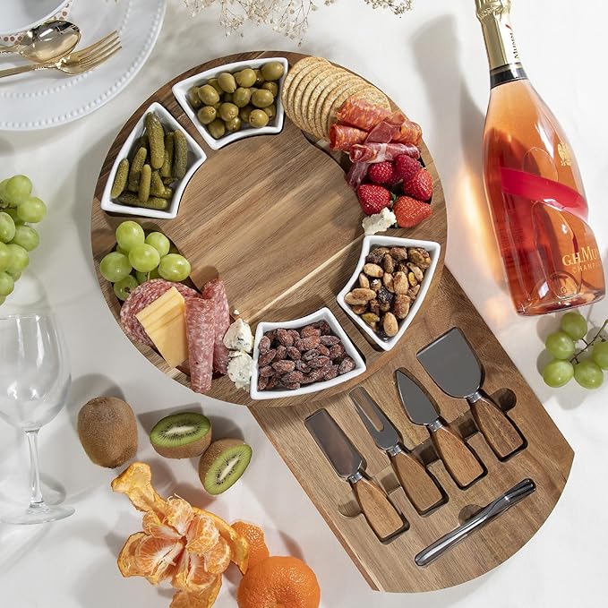 Personalized Charcuterie Board Gift Set ??Custom Engraved Acacia Cheese Board with Ceramic Bowls, Wedding & Housewarming Gifts, for Women & Men