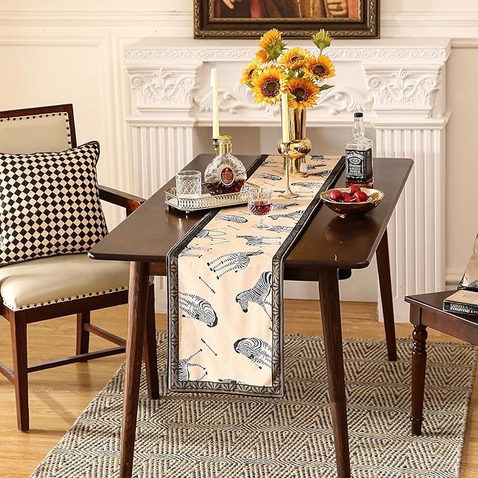 patdrea Designer Elegant Wild Animals Velvet Table Runner, Beige Brown with Zebra Texture Pattern Table Mat, Decoration for Kitchen Dining Coffee Table Cabinet Banquet Thanksgiving,12"*71"