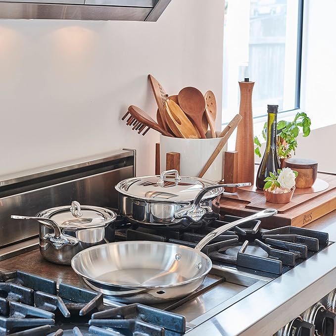 Mauviel M'Cook 5-Ply Polished Stainless Steel 5-Piece Cookware Set With Cast Stainless Steel Handles, Made In France
