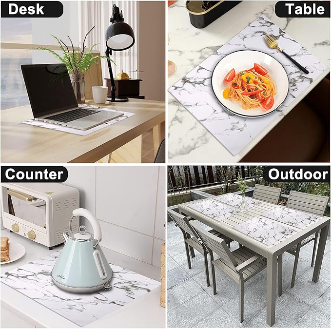 LANDVIEW Leather Heat Resistant Placemats Set of 6 Waterproof Wipeable Washable PU Table Mats,Easy to Clean Anti-Slip Place Mats (Marble, 6)