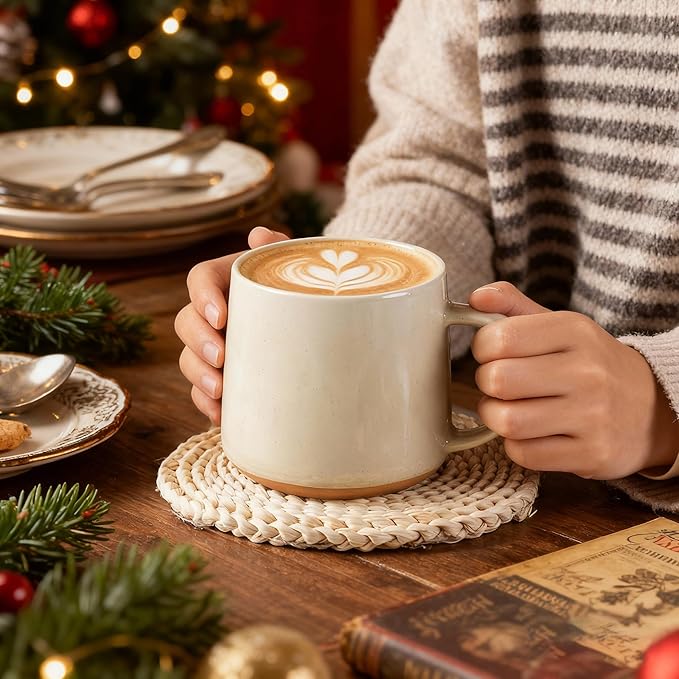 GBHOME Ceramic Coffee Mugs Set of 4, 17oz Handmade Ceramic Coffee Mugs Set with Terracotta Underside for Latte/Tea/Beer/Hot Cocoa, Dishwasher & Microwave Safe