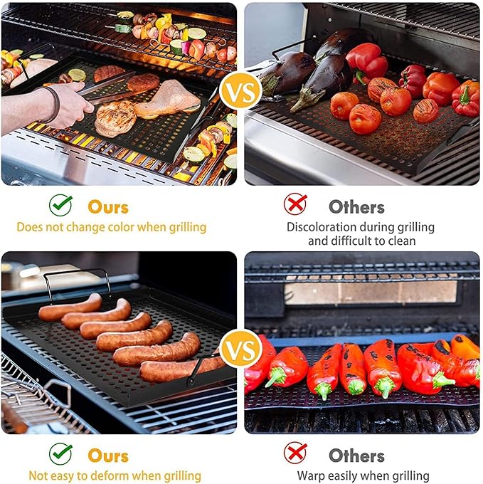 Banax Non Stick Grill, Stainless Steel Grill Pan 11" X 17" With Handles for Indoor and Outdoor Use, With Holes for Meat, Vegetables, Seafood and Camping Accessories