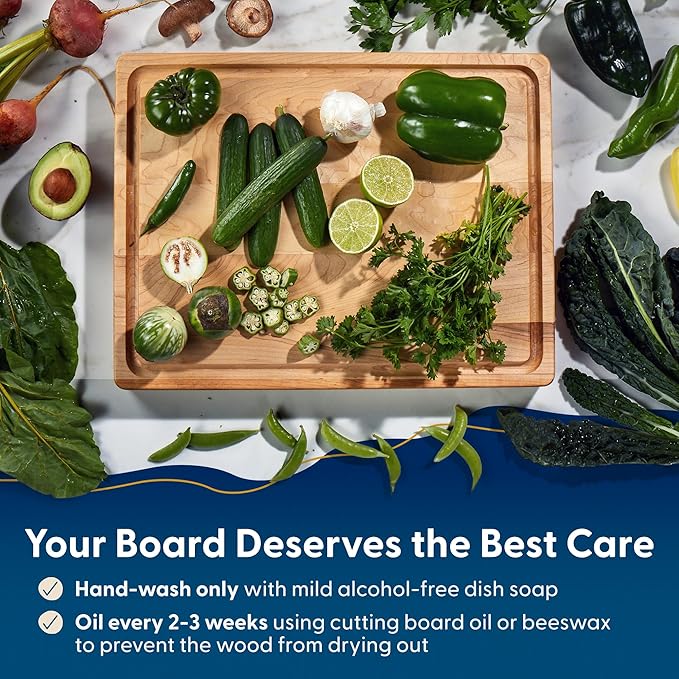 Sonder Los Angeles Winsome Maple Wood Cutting Board Made in USA | Maple Edge Grain Cutting Board for Kitchen with Juice Groove & Sorting Compartment | Gift Box Included | 17x13x1.5 in