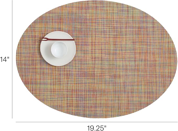 Chilewich Mini Basketweave Placemats in Confetti - Set of 4 - Easy Care Woven Tabletop Textiles - Indoor/Outdoor - 19.25" x 14" Oval