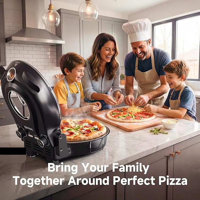 SENSCHEF 12-Inch CrustyBake Beginner's Black Glazed Stone Pizza Oven: Quick 800째F Heating, Easy-Clean Design, Recipe Book & All Tools Included - Perfect for First-Time Pizza Makers at Home