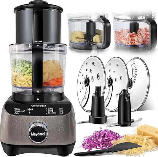 14 Cup Large Food Processor, XL Bowl, Large Chute for Blending, Mixing, Shredding, and Slicing, Meat and Vegetable Chopping, Doughing, All in One for kitchen,4 Speeds, 600W
