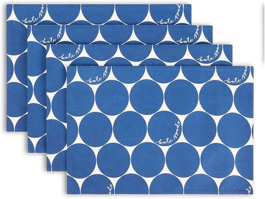 Kate Spade New York Joy Dot Placemats 4-Pack Set, Reversible, 100% Cotton, Machine Washable, Navy Blue/Cream, 13"x19"