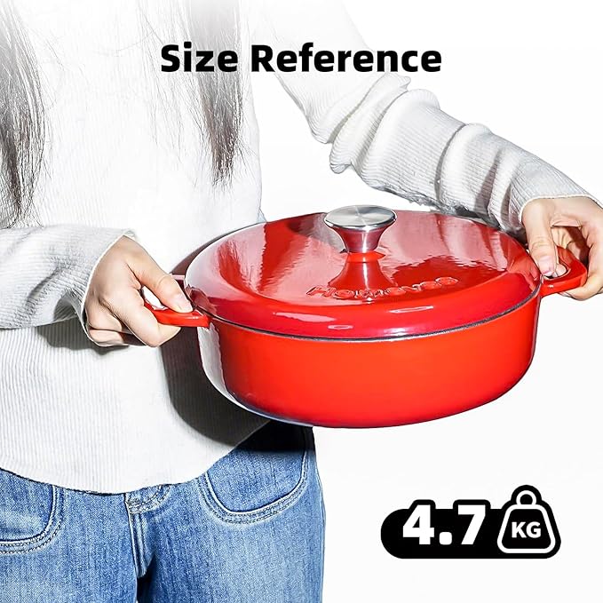 5.5 Quart Enameled Cast Iron Dutch Oven with Lid ??Dual Handles ??Oven Safe up to 500째 F or on Stovetop - Use to Marinate, Cook, Bake, Refrigerate and Serve ??Red