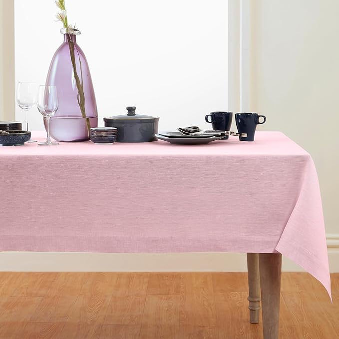 Solino Home Linen Tablecloth 60 x 90 Inch - 100% Pure Linen Bubblegum Pink Table Cloth for Rectangle Tables - Athena, Machine Washable Tablecloth for Valentines, Spring, Easter