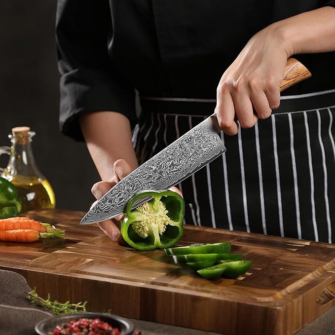 Wakoli EDIB Pro Damascus Chef Knife ??Japanese Style Kitchen Knife | 7.9-Inch Genuine Damascus Steel Blade with VG10 Core | Ergonomic Pakkawood Handle | Professional Cooking Tool