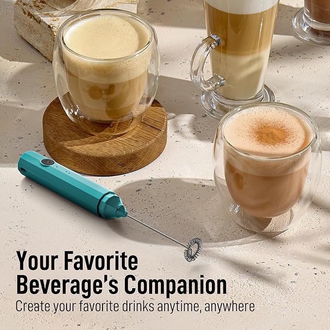 Zulay Froth N Go Milk Frother ??Rechargeable 3-in-1 Handheld Frother Wand with Travel Case & USB-C Charger ??Single, Double & Egg Whisk for Latte, Cappuccino, Matcha, Protein Shakes ??Aqu