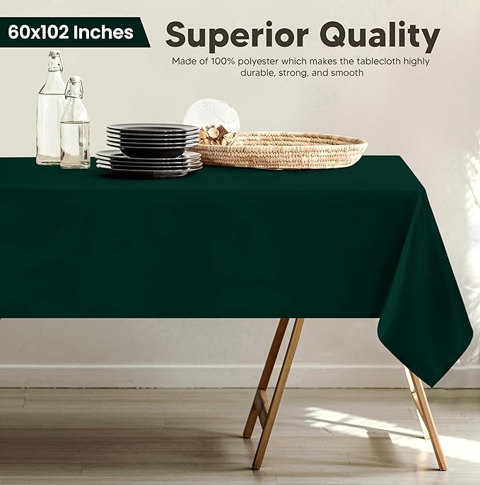 Utopia Kitchen Rectangle Table Cloth 2 Pack(60x102 Inches, Hunter Green), Tablecloth Machine Washable, Polyester Table Cover for Dining, Buffet Parties, Picnics, Events, Weddings and Restaurants