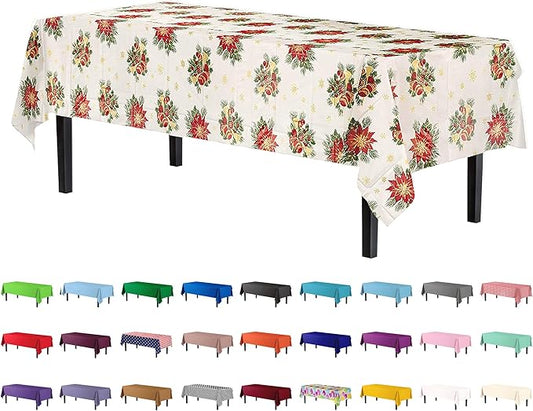 Party Solids Pack Of 6, Premium Rectangle Holiday Design Plastic Tablecloth - Christmas Decorations Tablecloth Disposable Plastic Table Cover for December - 54 inch. x 108 inch