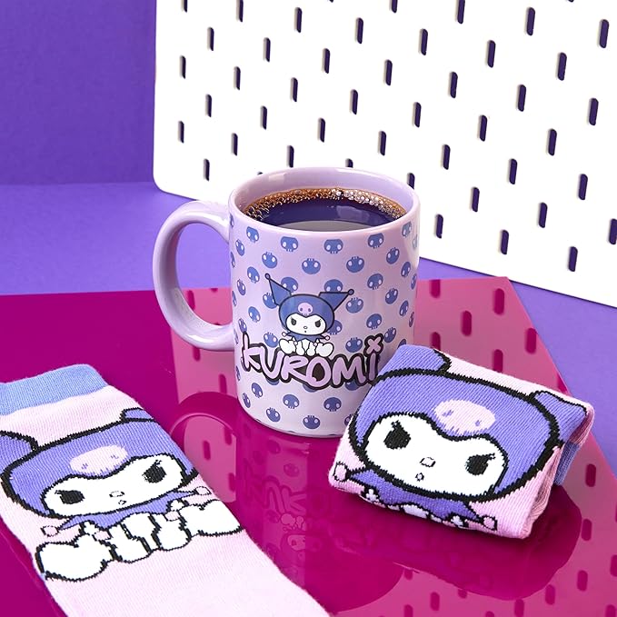 Get Trend Kuromi Sanrio Coffee Mug, Socks Set, 11.5 oz Ceramic Cup with Crew Socks, Kawaii Drinkware Christmas, Secret Santa Gifts for Women (Purple Kuromi)