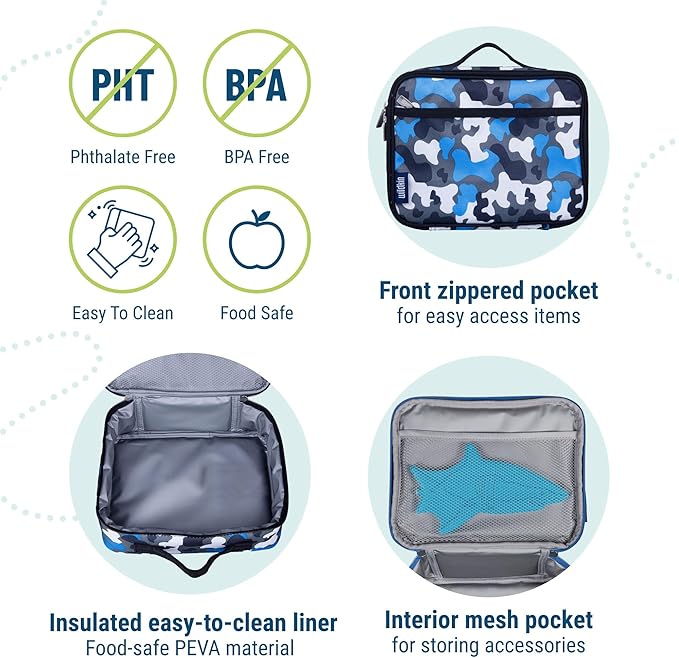 Wildkin Kids Insulated Lunch Box ??Durable and Reusable for School & Travel - Blue Camo
