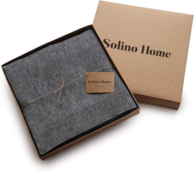 Solino Home Linen Tablecloth 54 x 72 Inch - 100% Pure Linen Charcoal Grey Table Cloth for Rectangular Tables - Athena, Machine Washable Cloth Tablecloth for Winter, Spring
