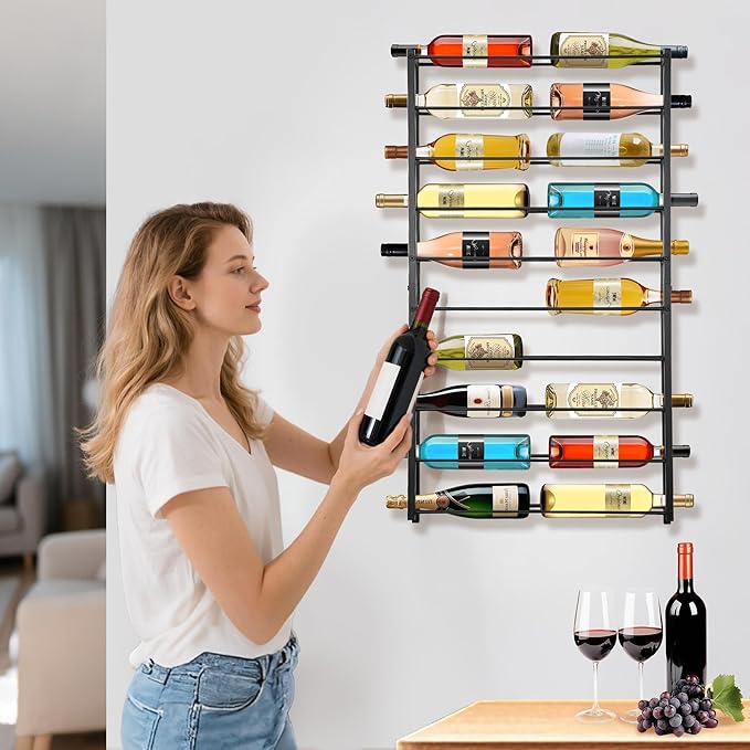 Wine Rack Wall Mounted: 20 Bottles Display Hanging - Large Capacity Wine Storage for Wine Lovers, Bar Operators as Wine Cellar/Bar/Restaurant/Hotel Lobby Display