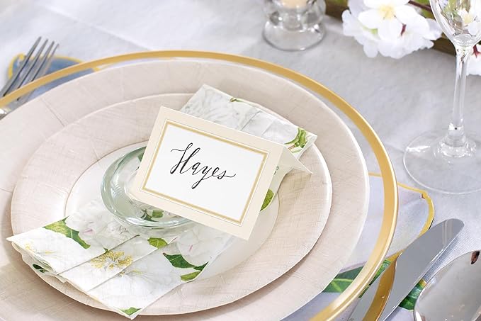 Caspari Linen Border Paper Dinner Plates in Natural - Pack of 8