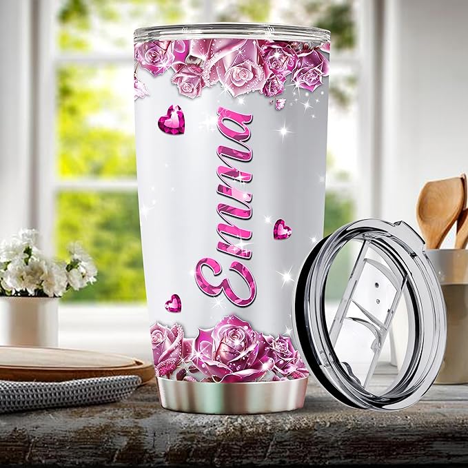 WONWIX Personalized Sloth Themed Insulated Stainless Steel Tumbler, Ideal Sloths Gifts for Women Girls Wife Daughter, 20oz Coffee Cup Mug Water Bottle, Christmas, Birthday, Mother's Day, Valentine