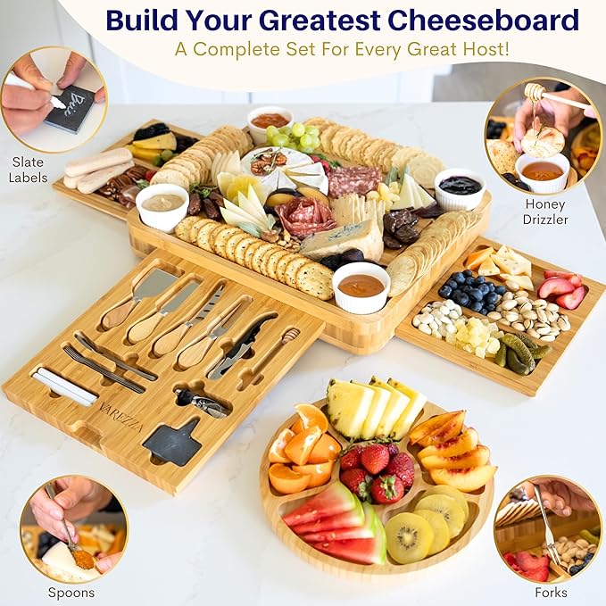 Charcuterie Boards Set ??Large Bamboo Cheese Board & Platter with Charcuterie Accessories, Housewarming Gifts for New Home, Christmas, Bridal Shower, New House Gift