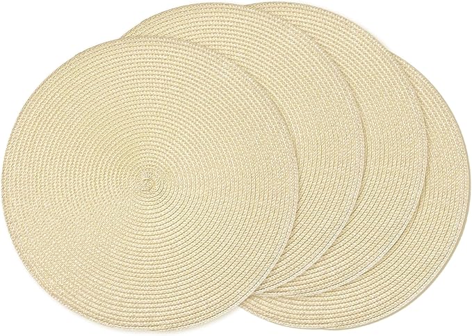 AHHFSMEI Round Braided Placemats 15 Inch Round Table Mats for Dining Tables Natural Woven Heat Resistant Place mats Set of 4 (Beige,4)