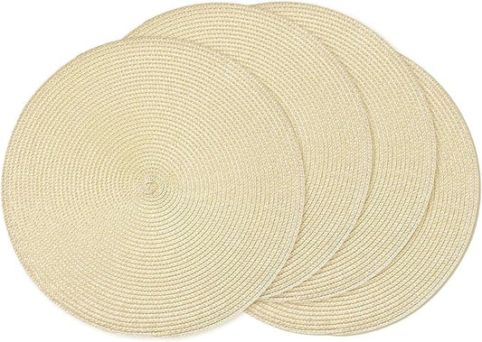 AHHFSMEI Round Braided Placemats 15 Inch Round Table Mats for Dining Tables Natural Woven Heat Resistant Place mats Set of 4 (Beige,4)
