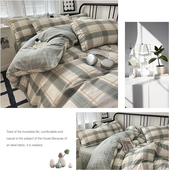 Plaid Queen Comforter Set Geometric Plaid Grid Comforter Set Fluffy Microfiber Bedding Comforter Farmhouse Checkered Comforter Set for All Season 3 Piece Plaid Bedding Comforter Set Queen Size Set