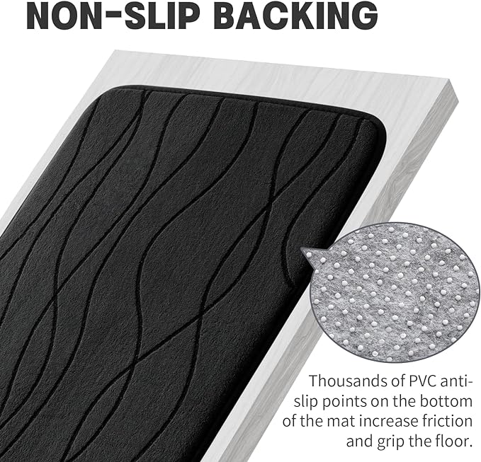 YIHOUSE Memory Foam Black Bathroom Rug Sets 3 Piece, Ultra Absorbent Bath Mat for Bathroom - Non-Slip Machine Washable & Dry Quickly, 3 Piece Bathroom Mat Set, Black