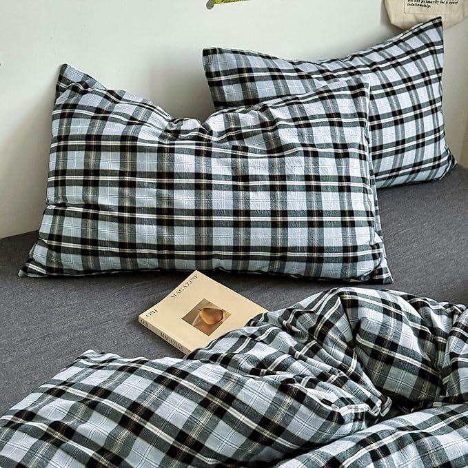LifeTB Vintage Buffalo Plaid Comforter Set King, Modern Style Grey Black Grid Bed Comforter with 2 Pillowcases, 3 Pieces Soft Fluffy Checkered Pattern Comforter Farmhouse Gingham Plaid Bedding Set