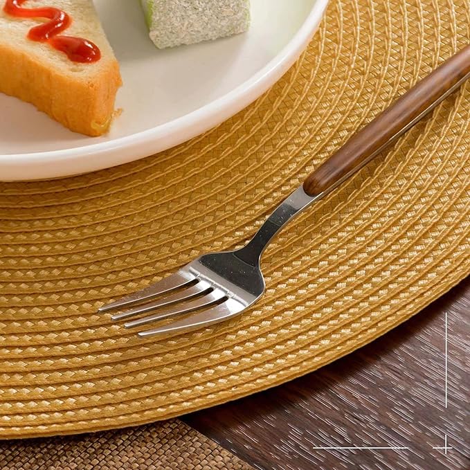 FunWheat Round Braided Placemats Set of 6 Table Mats for Dining Tables Woven Washable Non-Slip Place mats 15 Inch(Pumpkin Yellow, 6pcs
