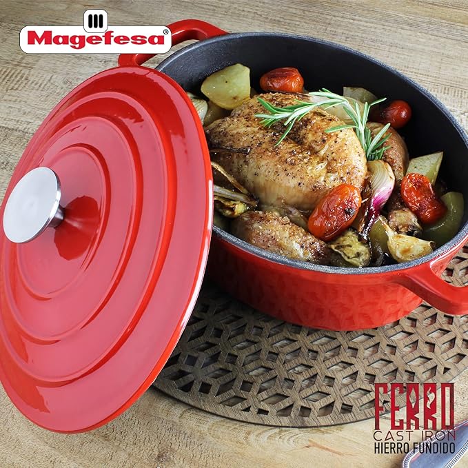 Magefesa FERRO 11-Inch Enameled Cast Iron Oval Dutch Oven with Lid, 3.5 Quarts, Superior Heat Retention & Distribution, Compatible with All Stovetops, Induction & Oven Safe
