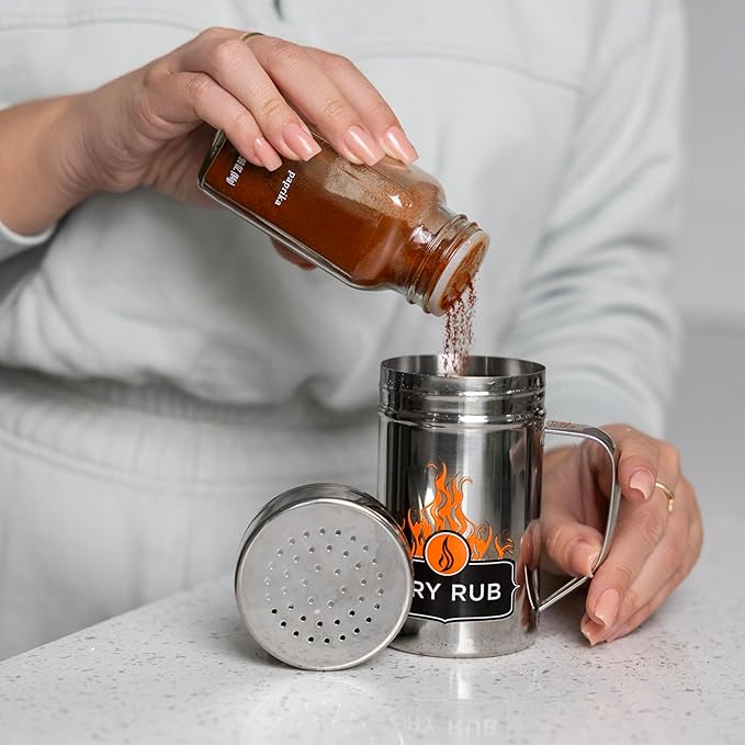 Outset Stainless Steel Dry Rub Shaker With Lid, 13oz Seasoning Dispenser