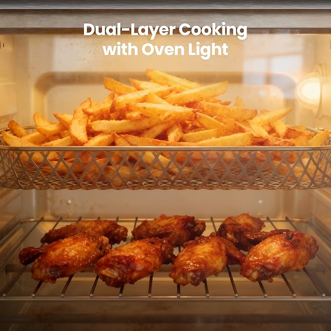Kismile 25QT Air Fryer Toaster Oven Combo, 12-in-1 Large Countertop Convection Airfryer Oven, 70??50?? Bake, Roast, Reheat, Broil, Fits 12??Pizza, Includes Full Accessories, Stainless Steel(Silver)