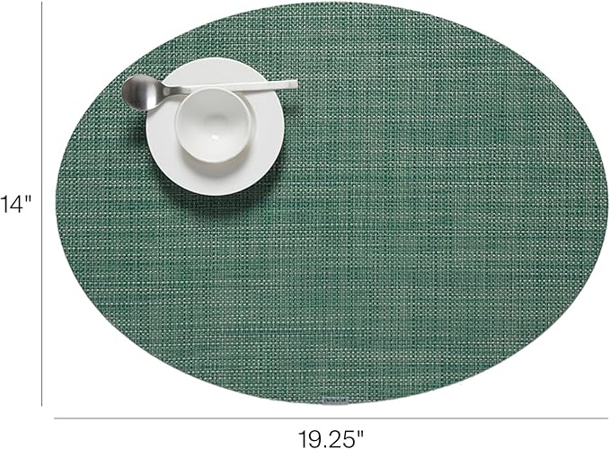 Chilewich Mini Basketweave Placemats in Ivy - Set of 4 - Easy Care Woven Tabletop Textiles - Indoor/Outdoor - 19.25" x 14" Oval