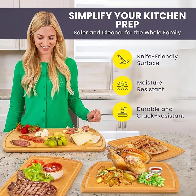 Glue-Free Surface??2XL Extra Large Bamboo Cutting Board Set of 4 ??Small, Medium, XL, and Oversized Sizes from Chopping Vegetables to Carving Meat & Turkey for Large Family Meal Prep and Gatherings