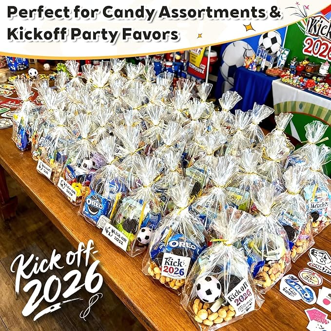 PigPotParty Cellophane Bags 8"x11", 50 Pack Clear Gift Bags, Bottom Gusset for Stand-Up Display, Plastic Cellophane Gift Wrap, Ideal for Goodies, Treats, Party Favors, Mugs, Includes 50 Ties