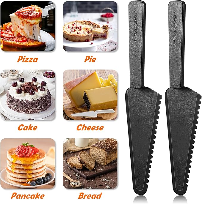 Suclain Disposable Cake Cutter 9.1 Inch Plastic Cake Server Cutting Plastic Spatula Knives Pie Pizza Pastry Slicer Serving Utensils for Kitchen Wedding(Black,50 Pieces)
