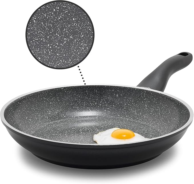 Rigoletto 9.5??Nonstick Frying Pan Skillet, Made in Italy, Layered Ceramic PFAS-Free Surface, Induction Ready, Dishwasher & Metal Utensil Safe, Granite Finish, Stay-Cool Handle,Black