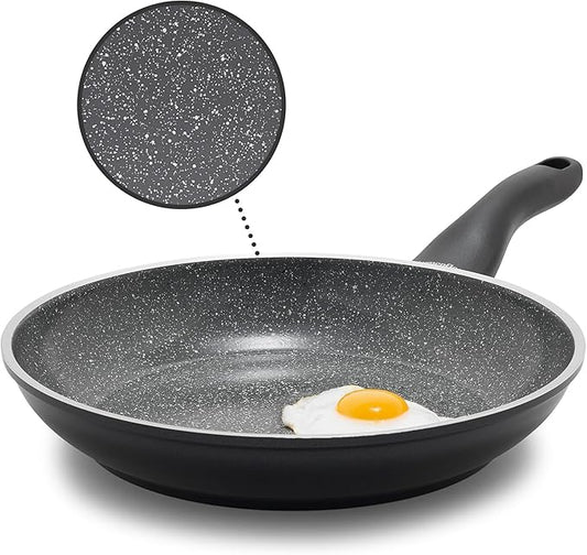 Rigoletto 9.5??Nonstick Frying Pan Skillet, Made in Italy, Layered Ceramic PFAS-Free Surface, Induction Ready, Dishwasher & Metal Utensil Safe, Granite Finish, Stay-Cool Handle,Black