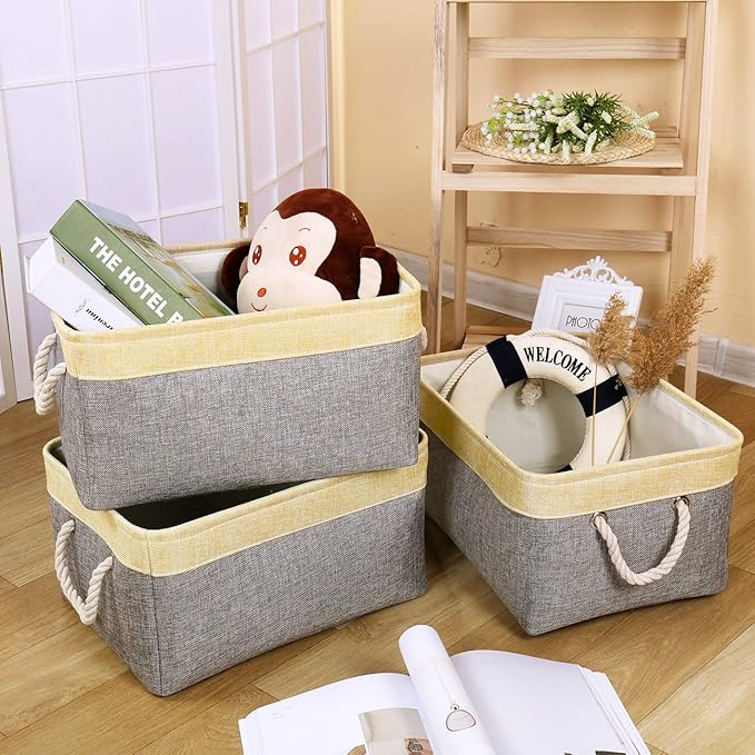 TheWarmHome Fabric Storage Bins Baskets for Organizing, Large Sturdy Storage Basket W/Handles, Decorative Foldable Storage Baskets for Shelves Closet Nursery Toy (Large - 3 Pack 15.7L횞11.8W횞8.3H)