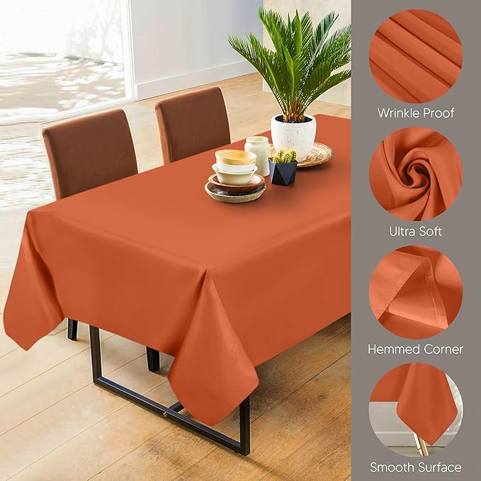 Utopia Kitchen Rectangle Table Cloth 2 Pack(60x84 Inches, Orange), Tablecloth Machine Washable, Polyester Table Cover for Dining, Buffet Parties, Picnics, Events, Weddings and Restaurants